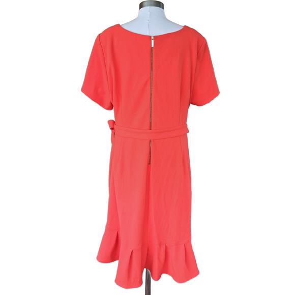 CALVIN  KLEIN Orange Ruffled Tulip-Hem Belted Dress Size 22 W - Picture 4 of 10